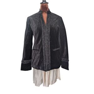 Tristan & Iseut Black Cotton Velvet Bead Crochet Embroidered Blazer Size m